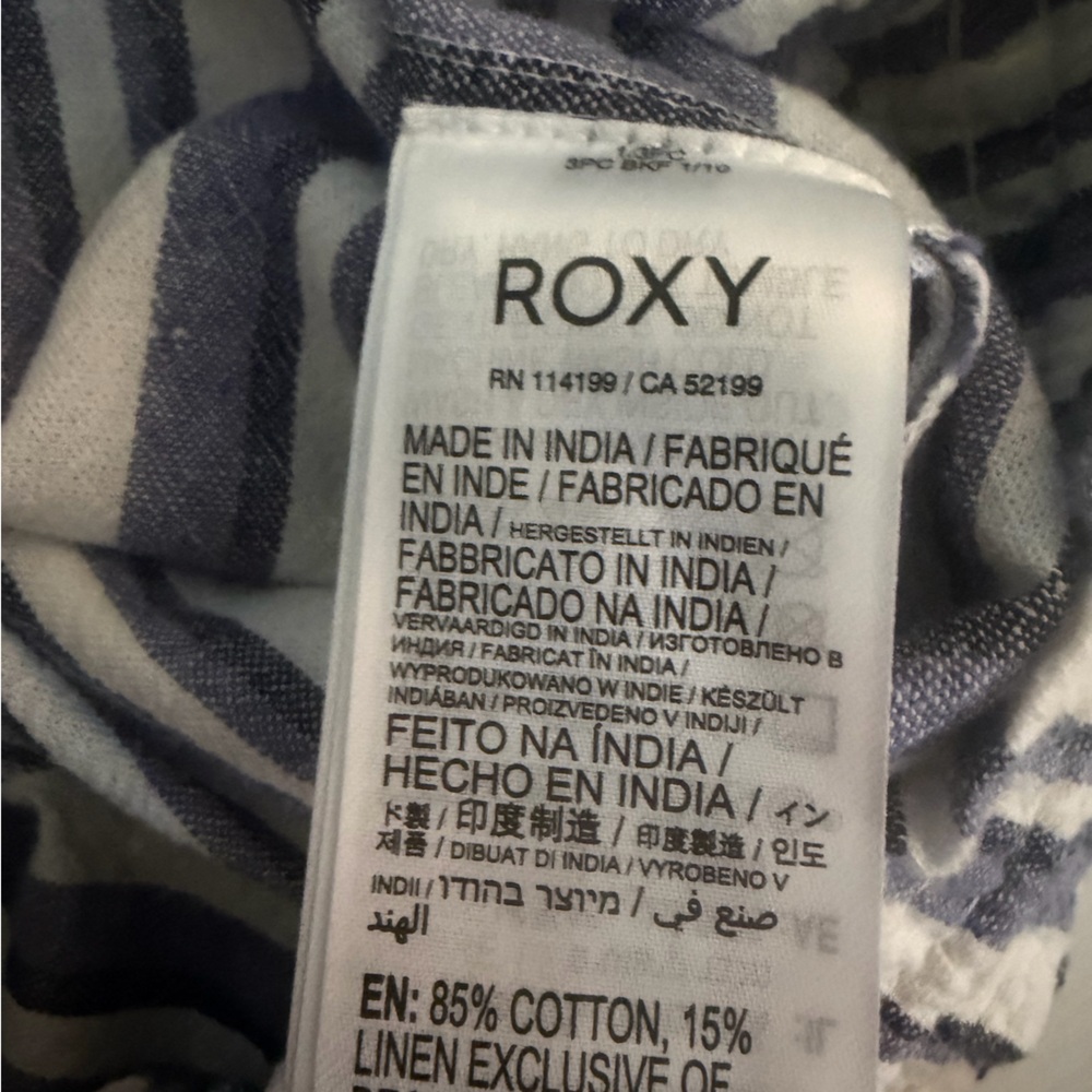 Roxy Oceanside Linen Blend Blue and White Striped Flared Leg medium pants NWT - Picture 11 of 12